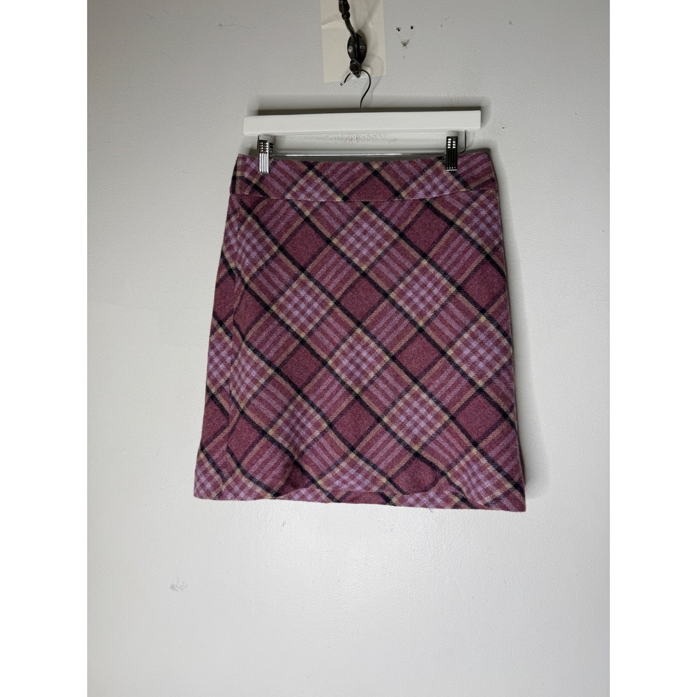 Talbots Purple Pink Plaid Wool Blend Mini Skirt Size 4 A-Line Lined Side Zip